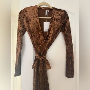 & Other Stories Brown/Copper Velvet Wrap Dress